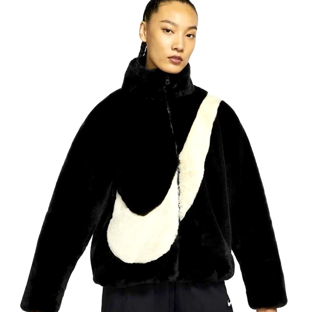 Nike Sportswear Plush Faux Fur teddy Sherpa Jacket Fossil D03791-010 Women Sz XL